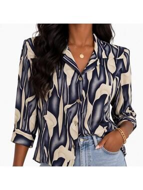 90s Y2K Abstract Botanical Statement Blouse | Kathy Che Size 12
